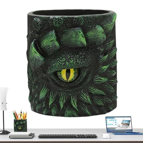 Image of Dragon Eye Flower Pot - Bonsai Plant Planter | Dragon Celtic Gothic Pen Pencil Holder | Decorative Fantasy Resin Makeup Brush Organizer | Creative Vase for Home, Workplace Desk, Shelf, & Table