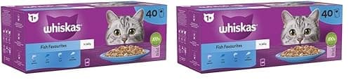Image of WHISKAS - 1+- Adult Wet Cat Food Pouches - 40 x 85 g - Fish in Jelly - Bulk Cat Food Megapack - 40 Pouches (Pack of 2)