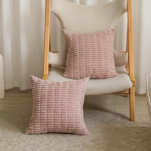 Image of Home Brilliant Pink Cushions Covers 45cm x 45cm, Decorative Boho Cushion Covers for Bedroom Living Room Girl Gift for Wedding Decor 18 x 18 Set of 2, Pale Blush, 45cmx45cm