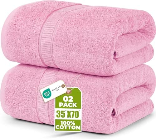 Image of Utopia Towels - Premium Jumbo Bath Sheet (90 x 180 cm, 2 Pack) - 100% Ring Spun Cotton Highly Absorbent and Quick Dry Extra Large Bath Sheet - Super Soft Hotel Quality Towel (Pink)