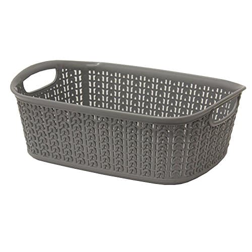 Image of JVL 13-354GY Knit Design Loop Plastic Rectangular Small Storage Basket with Handles, Grey, 20 x 26 x 9.5 cm, 3 Litres