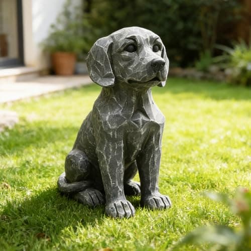 Image of MeritMode Dog Garden Statue Outdoor – 11.2 Inch Resin Labrador Dog Ornament, Weatherproof Garden Sculpture for Patio, Lawn, Porch, Front Door Decor, Memorial Pet Figurine