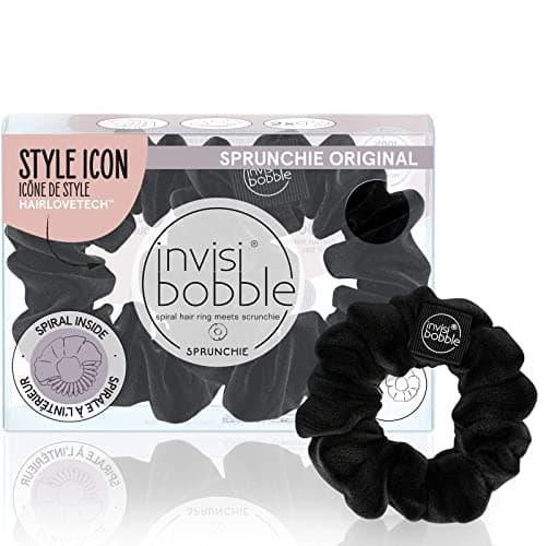 Image of invisibobble Sprunchie Spiral Hair Ring - True Black- 2 Pack - Scrunchie Stylish Bracelet, Strong Elastic Grip Coil Accessories for Women - Gentle for Girls Teens and Thick Hair