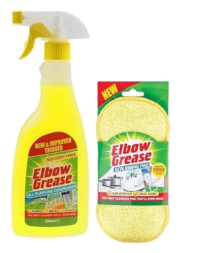 Image of UKDeals Direct® Elbow Grease All purpose Degreaser Spray 500ml Effective Cleaner Formula for Kitchen, Fabric, and Metallic with Absorbent Microfibre Cleaning Scrubbing Pad