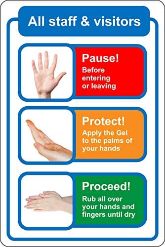 Image of All staff and visitors must use hand sanitiser instruction poster germ and virus prevention Safety sign - 1.2mm Rigid plastic 300mm x 200mm