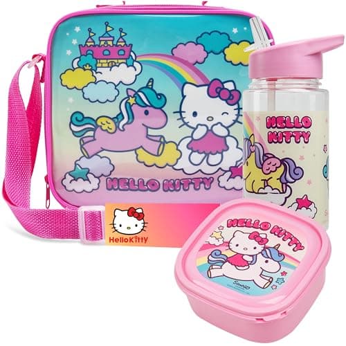 Image of Get Trend Hello Kitty Lunch Bag Set for Kids Kawaii 3 Pcs with Snack Lunch Box BPA Free 400ml Water Bottle Insulated Bag Travel Picnic Nursery School Supplies (Hello Kitty)