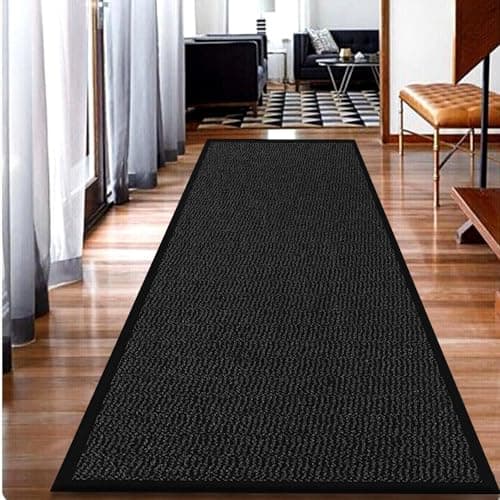Image of Fit Even Dirt Trapper Door Mat for Indoor - Heavy Duty Non Slip Rubber Backing Front Door Mat Runner Rug for Hallways Waterproof Kitchen Floor Mat Black - 60 x 180 cm