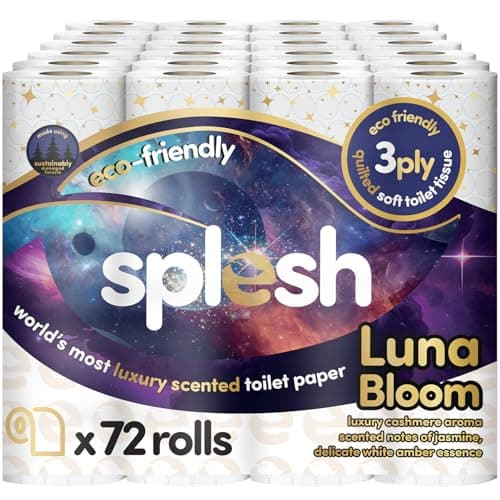 Image of Splesh by Cusheen Toilet Roll 72 Rolls - Luna Bloom Cashmere Scent with White Amber Essence, Bulk Family Pack | Soft 3 Ply Luxury Bathroom Tissue Loo Rolls | Eco-Friendly, Sustainable Toilet Paper