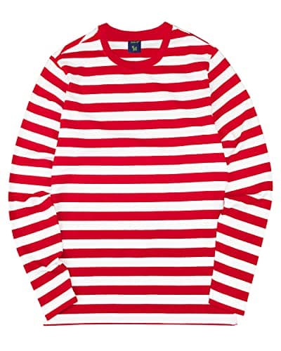 Image of Mens Striped Long Sleeve T Shirt(L,Red&White Wide)