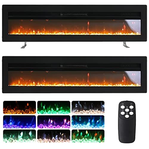 Image of INMOZATA 127cm Electric Fire Recessed Wall Mounted Freestanding Electric Fireplace with Realistic LED Flame Effect, Adjustable Thermostat, Overheat Protection, 900W&1800W (127 cm/50 inch, Black)