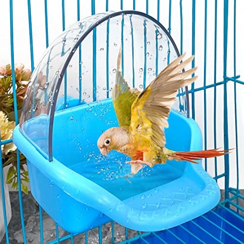 Image of Bird Bath for Cage Hanging Birdbath Box Budgie Toys Parrot Bath Tub Bird Water Bowl Budgie Shower Food Feeder Holder Tray Bird Baths for Birdcages Accessory for Small Birds Canary Lovebirds Parakeet