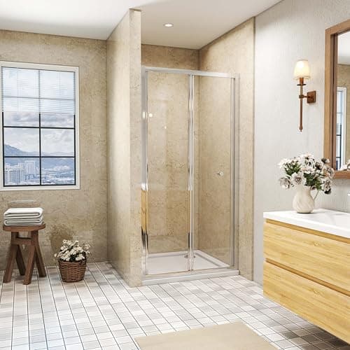 Image of SLINE SANITARY Bathroom Walk in Frame Bi Fold Shower Enclosure Shower Door Screen Safety Glass 800mm