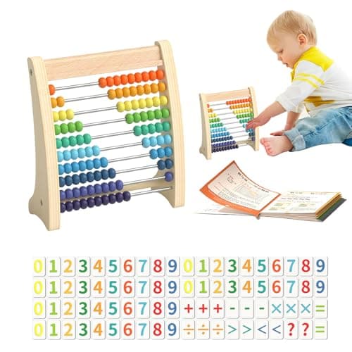 Image of Kids Toys for Kids Wooden Frame - 10 Rows Counting Toys with Colorful Beads Early Math Skills for Educational Games for 3-5