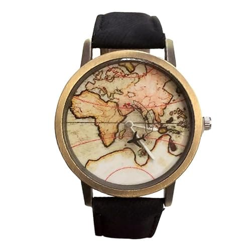 Image of ULTECHNOVO Canvas Watch and Map Pattern Dial Unisex with Bronze Zinc Alloy Case Stylish Wrist Watch Suitable for Sport and Daily Life for Men and Women