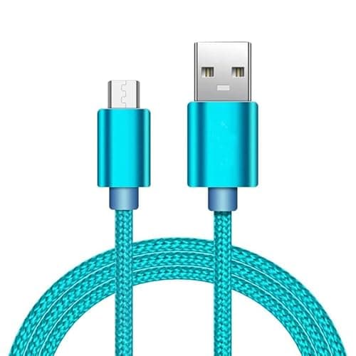 Image of iTechCover Braided USB Cable Charging Cord/Charger Power Lead Wire Compatible with Argos Alba Flip 2 / Baby Blue / (3m / 9.9ft)