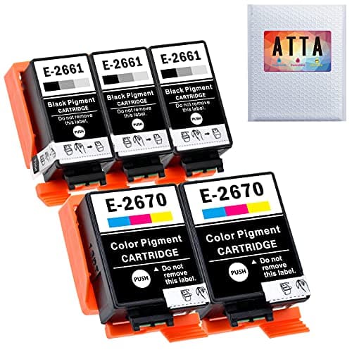 Image of ATTA 266 267 Ink Cartridges Compatible with Epson WorkForce WF-110W WF-100W, T2661 T2670, 3 Black 2 Colour, 5 Pack