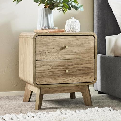 Image of Julian Bowen Ingrid Bedside Table – 2 Drawer Nightstand, Light Wood, Modern End Table for Bedroom and Living Room, 53.7x47.2cm – Beige