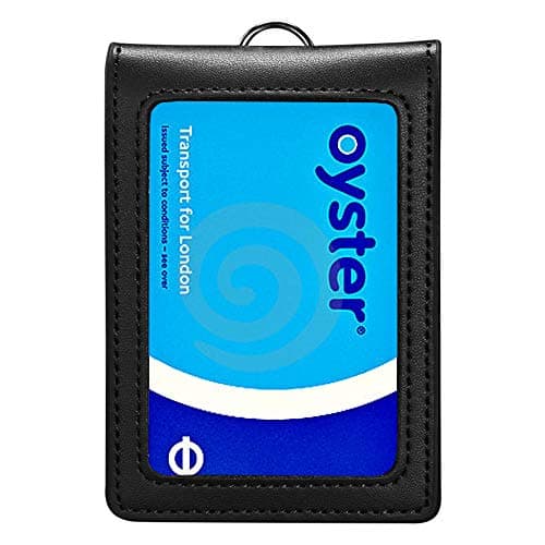Image of Hibate Genuine Leather Oyster Card Holder Bus Travel Pass Holders - Black