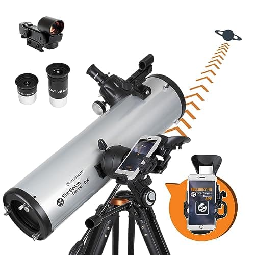 Image of Celestron 22461 StarSense Explore DX 130 Newton Reflector Telescope, Smartphone App Enabled, Includes Two Eyepieces, Smartphone Holder and Height-Adjustable Tripod, Compatible with iOS/Android