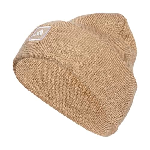 Image of adidas Women's Wide Cuff Beanie, Tall Fit Slouchy Cuffed Acrylic Knit Hat/Cap for Winter Cold Weather, Warm Sandstone Beige/White, One Size