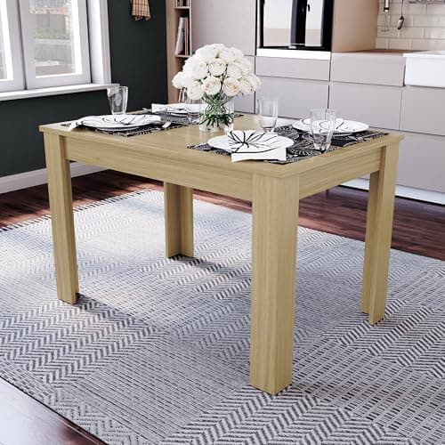 Image of Vida Designs Medina 4 Seater Dining Table MDF Wood Rectangle Modern Kitchen Dining Room Furniture Unit, Oak
