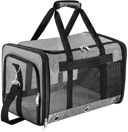 Image of Soft Sided Foldable Cat/Dog/Pet Carrier Bag, Portable Puppy/Pets Travel Carriers For Cats/Dogs With Shoulder Strap & Removable Mat, Durable Cat Basket of 25 lbs - Grey, L