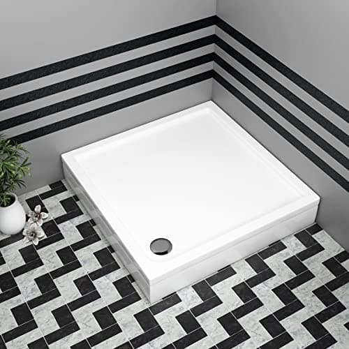 Image of Modern Square 760 x 760mm Shower Tray with Riser Kit Plinth for Shower Enclosures Gloss White Slimline