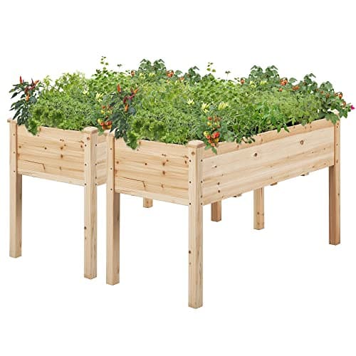 Image of Yaheetech 2Pcs Raised Garden Bed Fir Wood Elevated Planter Box Rectangle Planting Raised Bed Stand Pot Outdoor Planter for Vegetable/Flower/Herb, 120.5 x 59 x 76cm, Wood