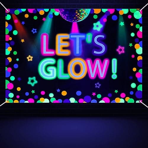 Image of XJLANTTE 6x4ft Neon Let's Glow Party Backdrop, Colorful Photography Background, Glow in The Dark Party Supplies, Neon Decorations for Kids Birthday Supplies