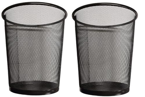 Image of DIVCHI Round Trash Can Bin - 2 Pack Black Non-Slip Mesh Bins Waste Paper Bin Sturdy Metal Bin Indoor Waste Bin for Home Bedroom Office Bathroom Living Room & Kitchen (Black)