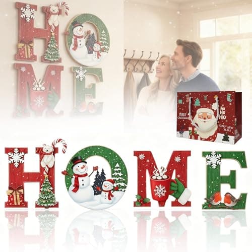 Image of Heritage Holiday Home Sign, 4 Pcs Winter Wood Home Sign, Winter Rustic Theme Holiday Christmas Art Wall Decor, Christmas Wall Decor, for Living Room Shelf Mantel Windowsill (A)