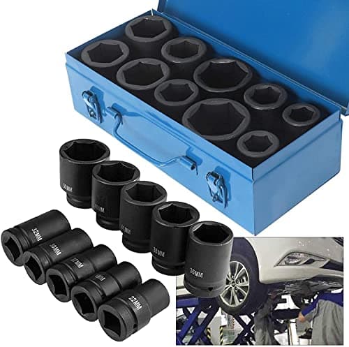 Image of Professional 10Pcs 1-Inch Drive Impact Socket Set (22-50mm) | Heavy-Duty Metric Deep Sockets | Garage-Grade Car Tool Kit with Storage Box