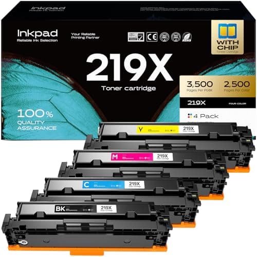 Image of iNKPAD 219X 219A 3302FDW Toner (with Chip) Compatible with HP 219X 219A Color Laserjet Pro MFP 3302FDW 3302SDW 3302FDN 3302FDNG 3302FDWG 3302SDWG 3202DN 3202DW (4 Pack, Black Cyan Yellow Magenta)