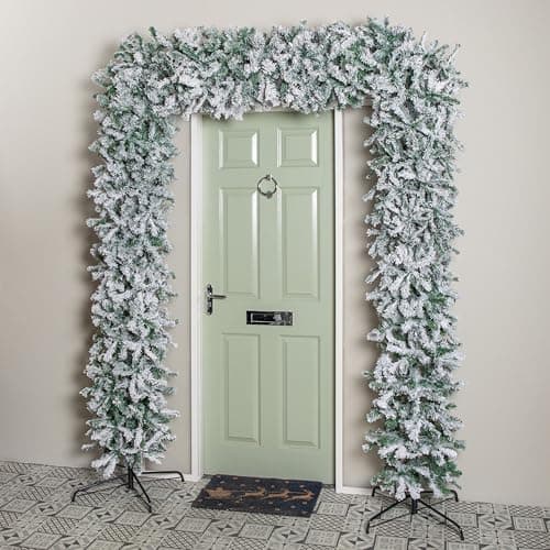 Image of 8ft (2.30m) Samuel Alexander Single Door Snow Flocked Christmas Tree Flat Top Arch with 2000 Tips