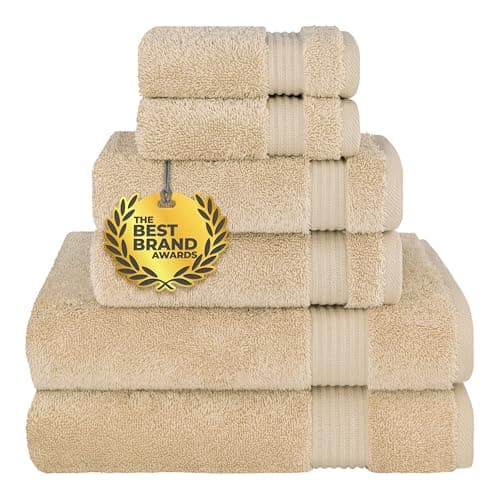 Image of Cotton Paradise 6 Piece Towel Set, 100% Turkish Cotton Soft Absorbent Towels for Bathroom, 2 Bath Towels 2 Hand Towels 2 Washcloths, Sand Taupe Towel Set