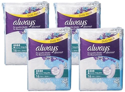 Image of Always Discreet Incontinence Pads, Long, Plus, 16 Towels, Bigger Pack, Odour Neutraliser, for Sensitive Bladder (Pack of 4)