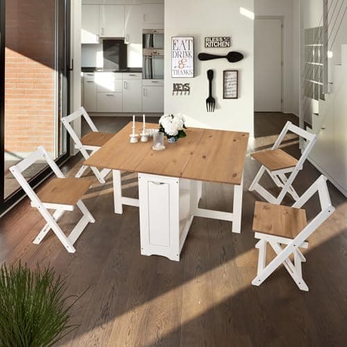 Image of Furniture 321 Santos Butterfly Folding Dining Set in White/Distressed Waxed Pine