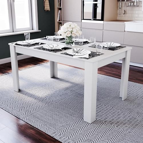 Image of Vida Designs Medina 6 Seater Dining Table MDF Wood Rectangle Modern Kitchen Dining Room Furniture Unit, White