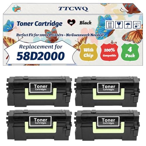 Image of Compatible for Lexmark 58D2000 Toner Cartridge Work for Lexmark MS725 MS821 MS822 MS823 MS825 Printers, with Chip, High Yield 7500 Pages, High-Definition Printing (4 Pack Black)