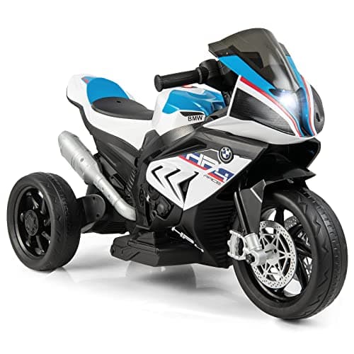 Image of COSTWAY 12V Kids Electric Motorbike, Licensed BMW Ride on Motorcycle with Headlight, Music, Horn, MP3, USB Port, Battery Powered Vehicle Toy for 37-96 Months (White)