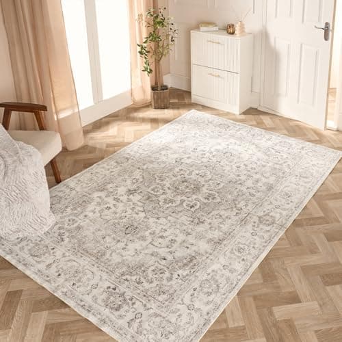 Image of OHS Vintage Extra Large Rugs for Living Room, Printed Washable Rugs Soft Durable Material Decorative Home Design Stylish Large Rug Bedroom - Natural, 160 x 230cm
