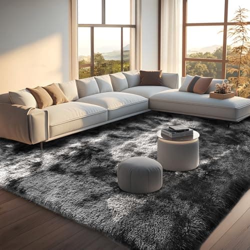 Image of Untimaty Rugs Living Room - 160x230cm Dark Grey Large Rug for Living Room - Ultra Soft Fluffy Shaggy Rugs for Bedroom, Indoor Nursery Carpets for Kids Room Home Decor, Non Shedding, Anti-Slip Backing