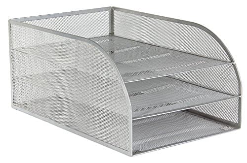 Image of OSCO Silver Wire Mesh Triple Letter Tray, Desk Document Organiser, A4 Paper Storage, Office Desk Tidy, Desktop Filing Solution, Home Office Accessories, Fully Assembled