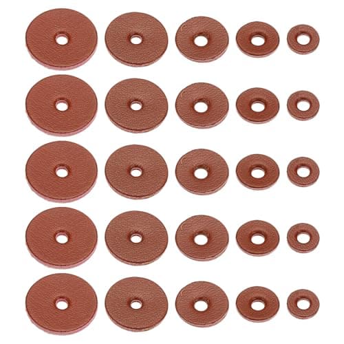 Image of PATIKIL Leather Washers, 200pcs Leather Handle Washers Leather Spacer Cushion Washers 1.5 mm Thick Round for Knife Handle Hammer Hatchet Badge Bicycle Seat Crafts, Reddish Brown