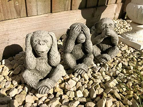 Image of See Hear Speak No Evil Set 3x Monkey Statue |Reconstituted Stone Garden Ornament