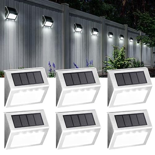 Image of Solpex Solar Fence Lights Outdor Garden, Waterproof Solar Step Lights, Stainless Steel Led Lighting Decoration for Stair Deck Wall Patio Porch Yard Pathway Walkway (6 Pack, Cold White)