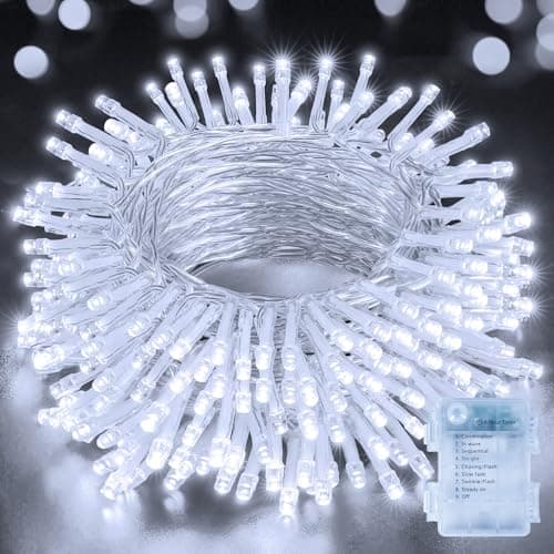 Image of Hopexy Battery Fairy Lights, 15m 150 LEDs Fairy Lights Battery Operated with Timer, Waterproof Cool White String Lights with 8 Modes/Indoor Outdoor for Bedroom Wedding Garden Decorations