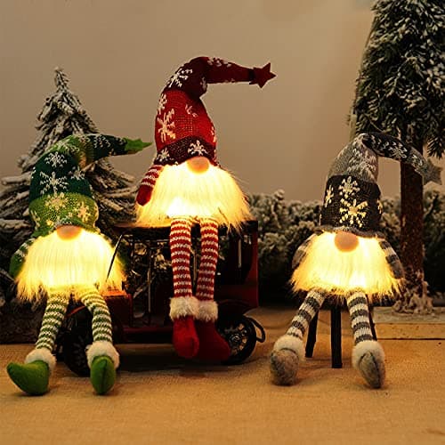 Image of Bseical 3pcs Christmas Gnomes Plush Knitted Glowing Santa Doll, Handmade Xmas Gonk Dwarf Elf Figurines Tabletop Decoration, Household Home Faceless Dolls With Light, Holiday Party Decor(middle)