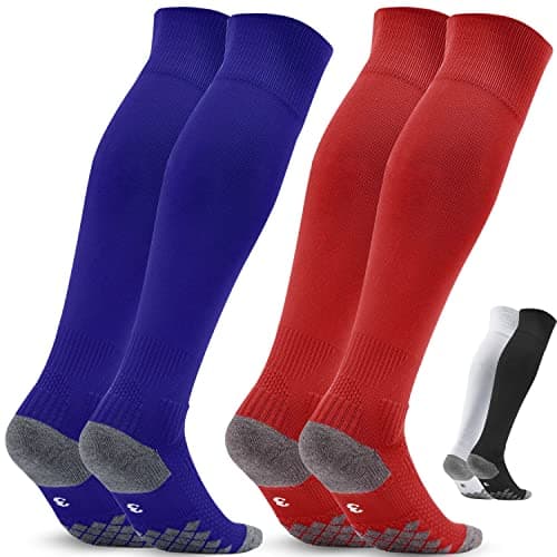 Image of Northdeer Football Socks Men Women Knee High UK 9-11 Sport Socks Trainer Socks 2 Pairs (Blue/Red XL/9-11)