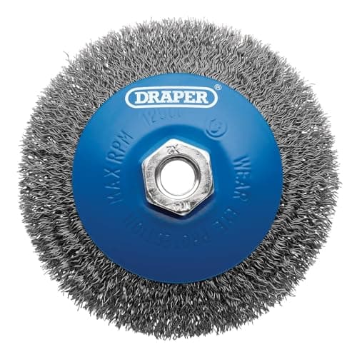 Image of Draper Crimped Wire Wheel Brush | 115 mm Angle Grinder Compatibility | Rust Removal Cleaner | 08065